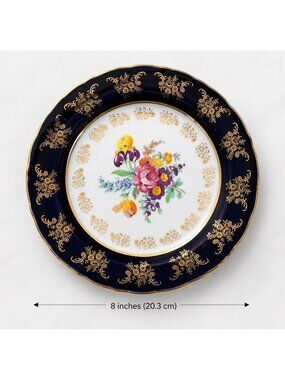 VTG Y2K A.I Czech Republic 8" Porcelain Plate Floral Cobalt Blue Multiple
